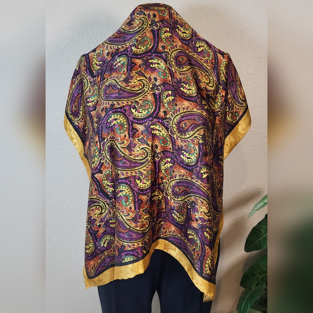 Purple and Gold Lightweight Paisley Wrap - 30.5 x 30.5 Square - Picture 7 of 8